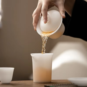 Witte porseleinen gaiwan met schotel