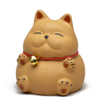 Yixing tea pet kat als gelukskat met rood koord
